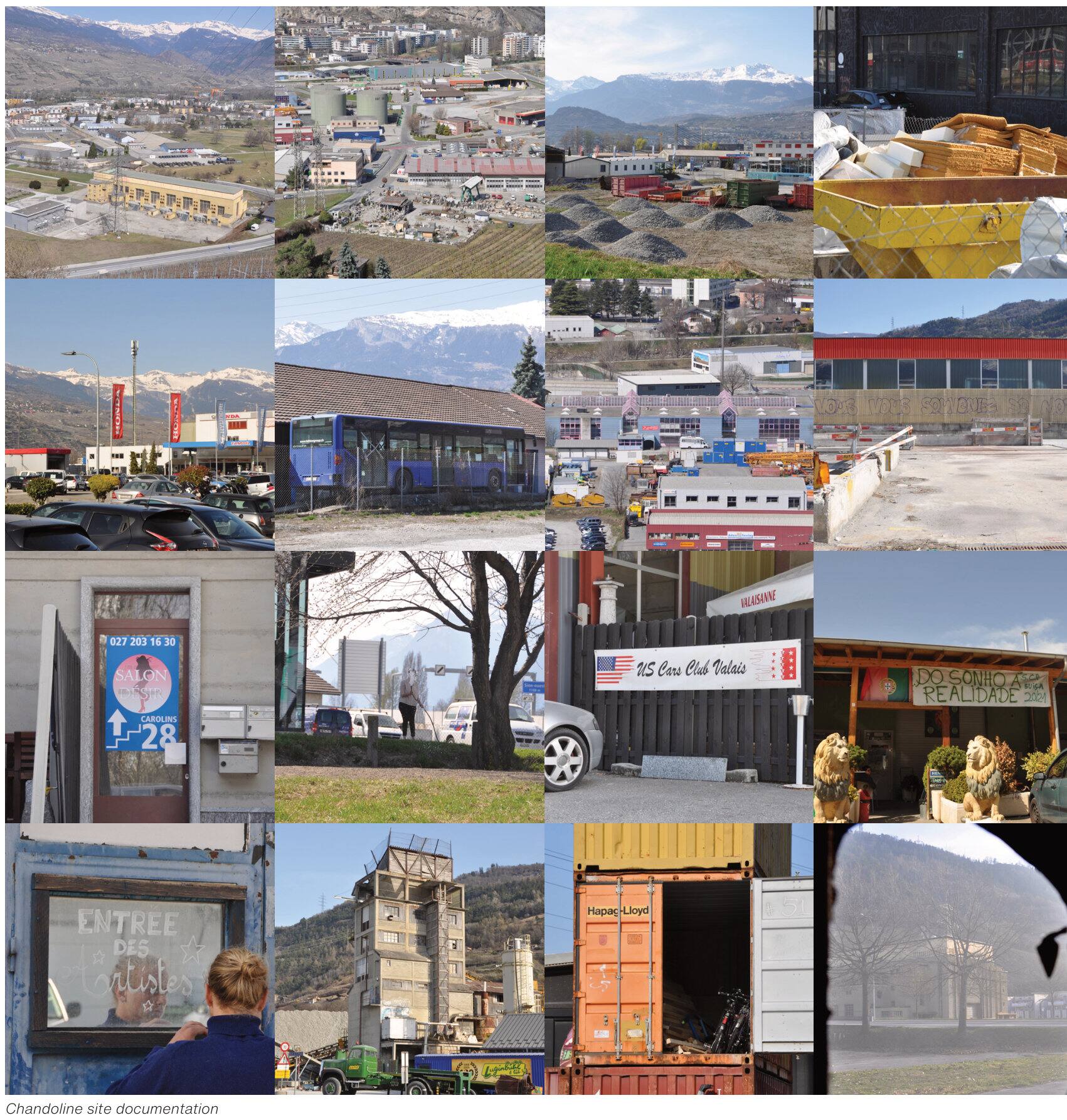 Grid of site photographs documenting the Chandoline terrain vague