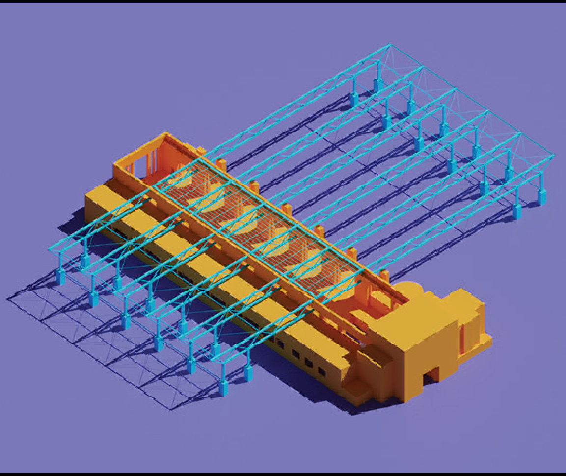 Axonometric of the added ceiling structure over the plant