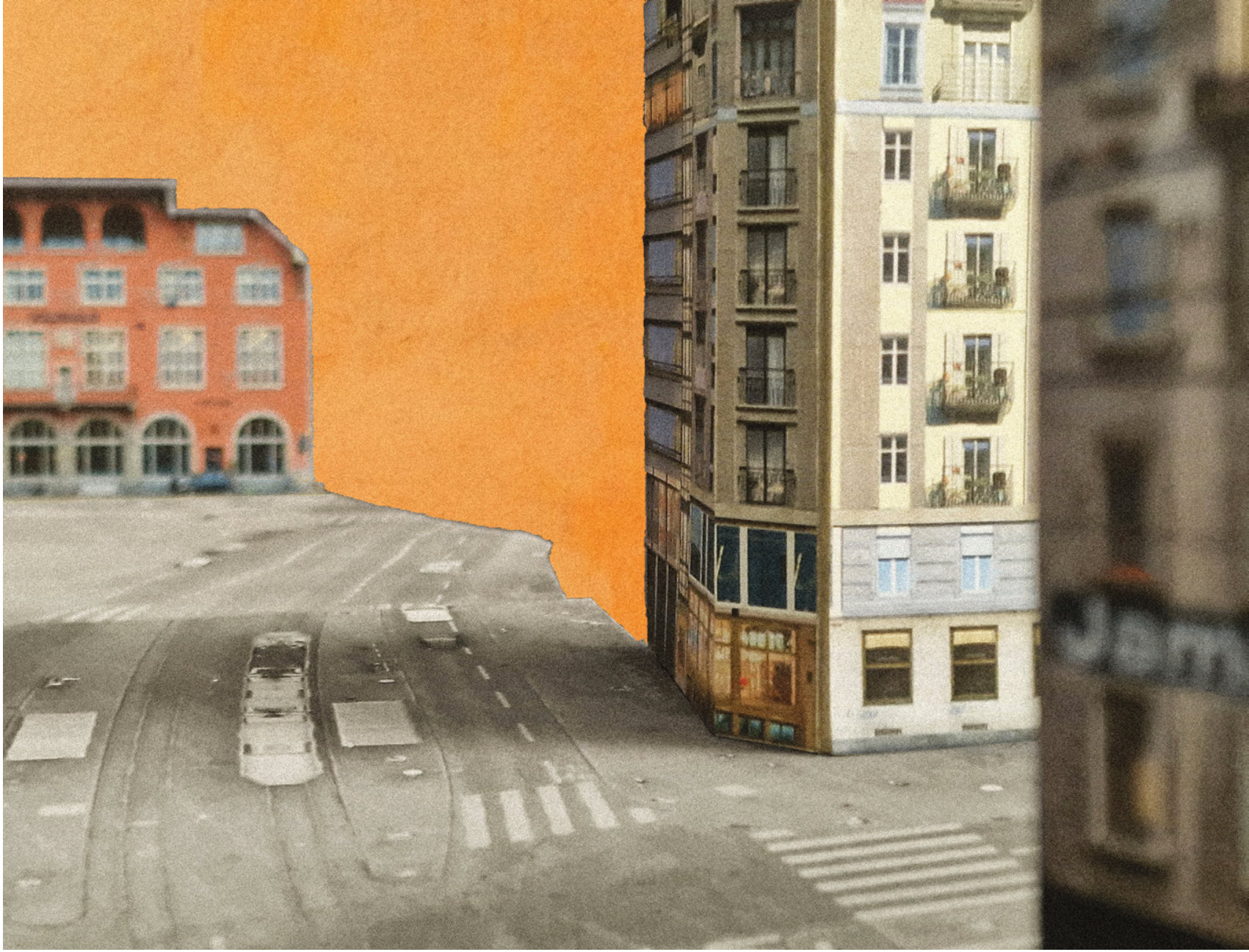 Model photo vis-à-vis: tram street with orange sky
