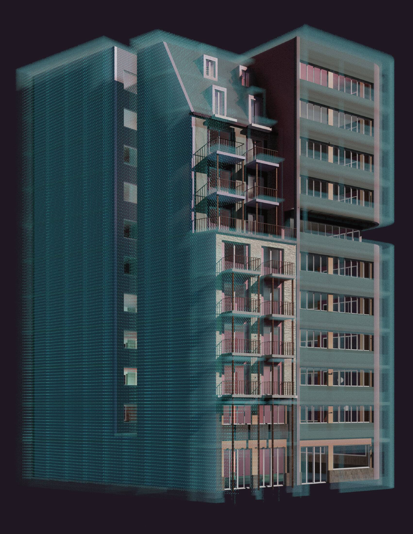 Lenticular rendering, courtyard view