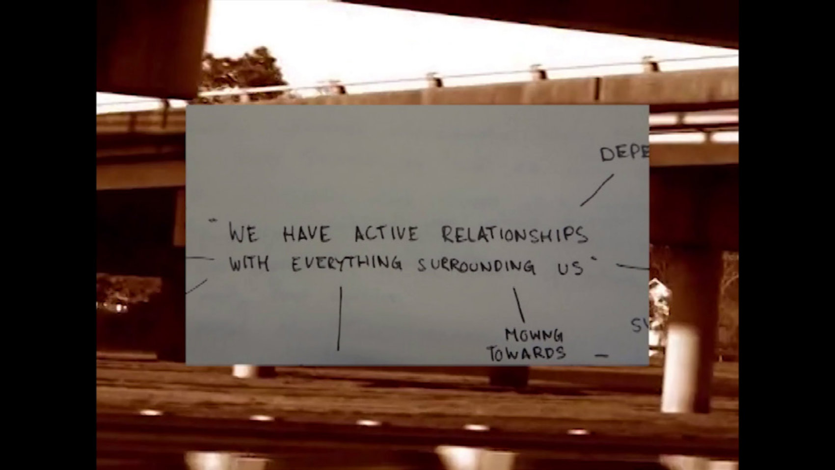 Film still: note — we have active relationships with everything surrounding us